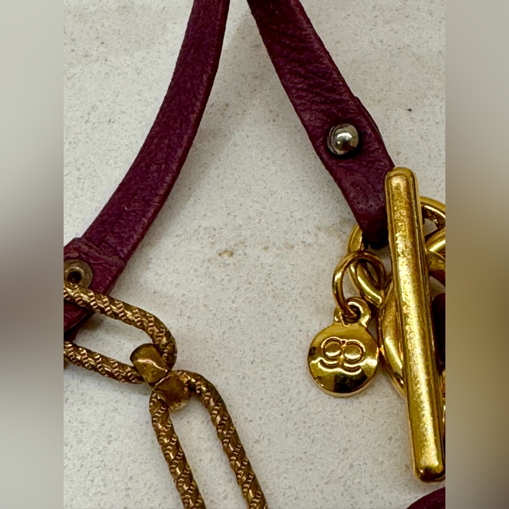 🧞 Gorjana Eggplant Purple Leather Wrap Boho Bracelet Gold Tone Toggle - Picture 4 of 6